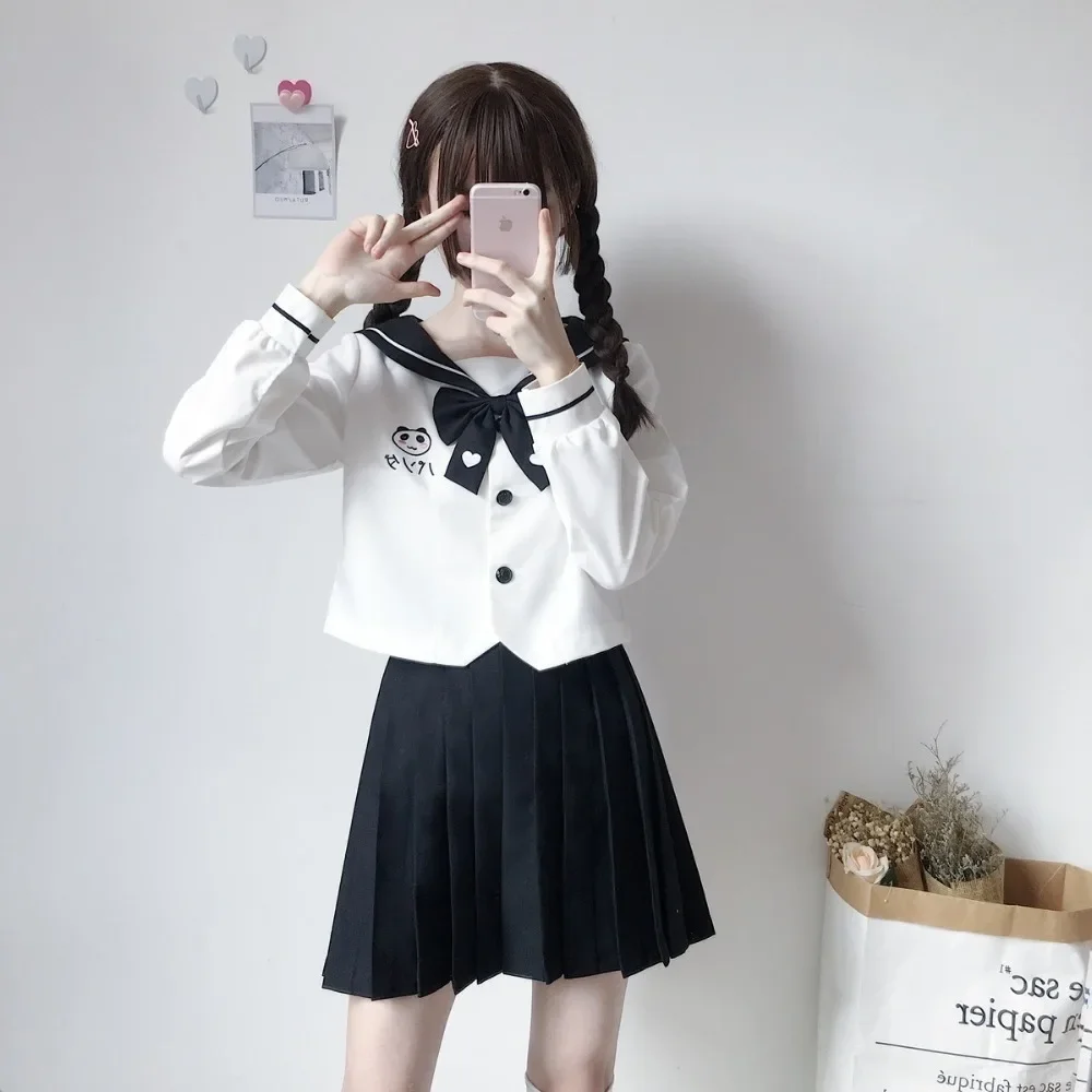 2pcs-high-end-jk-uniform-anime-for-girls-japanese-korea-top-skirt-tie-schoolwear-uniform-student-sailor-cosplay-black-white-suit