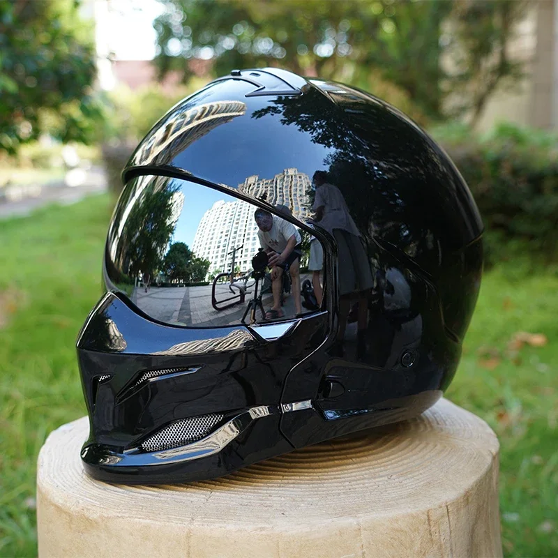 

Scorpion retro motorcycle helmet with removable front panel, silver-plated lenses, available in multiple sizes, motorcycle safet