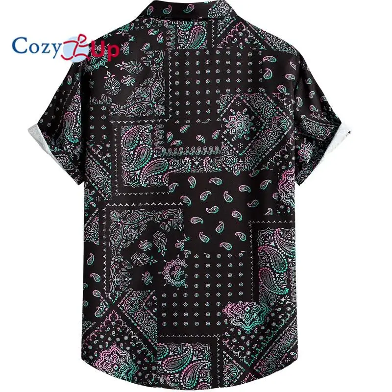 Fashionable Men Short Sleeved Black Cashew Flower Shirt for Men Summer Shirt