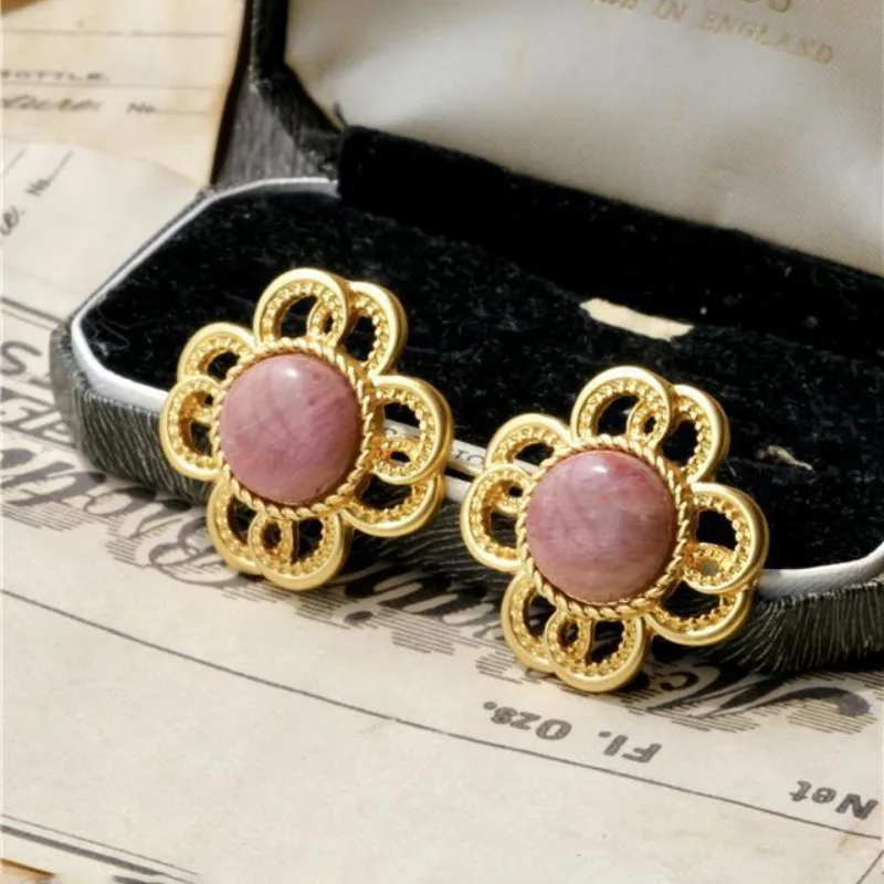 Original vintage Flower earings stud Exquisite Oil Painting Style Romantic Pink earrings for women Banquet Wedding Jewelry Gifts image 4