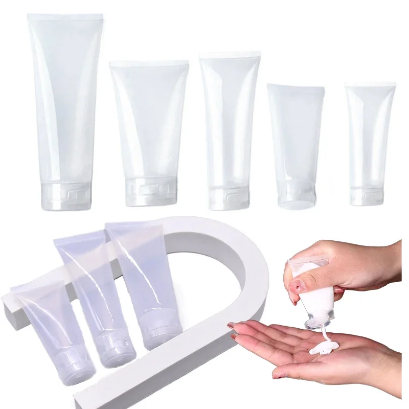 

100Pcs Plastic Empty Soft Tubes Refillable Facial Cleanser Hand Cream Cosmetic Lotion Flip Lid Containers Makeup Sample Bottles