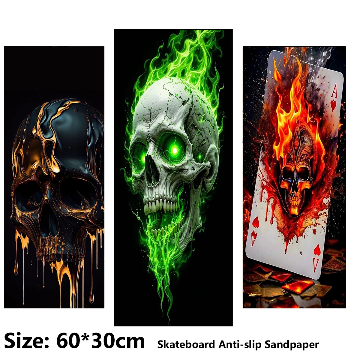 

Green Flaming Poker Skull Pattern Electric Scooter Anti-slip Sticker Sandpaper Skateboard Grip Tape Sheet 60*30cm