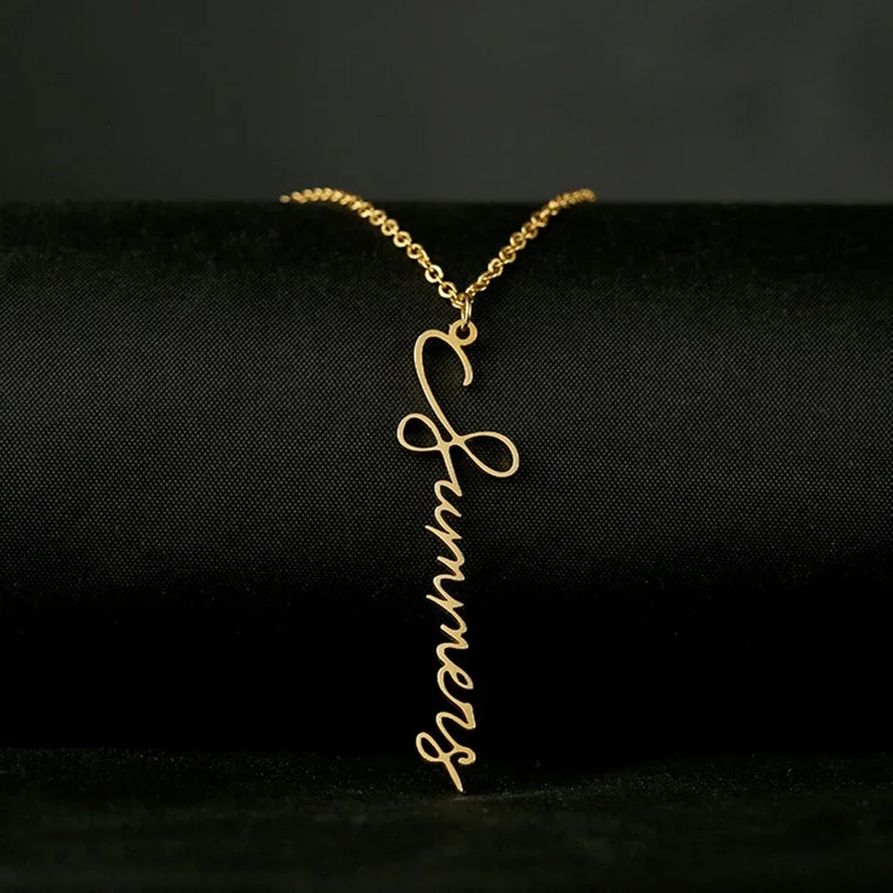 Custom Name Necklace for Women Personalized Vertical Letter Pendant choker Stainless Steel Jewelry Gift Gold Chain Collar Hombre