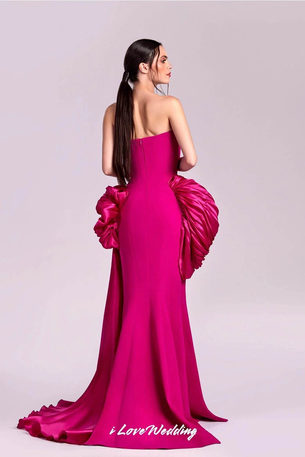 Rose Pink Strapless Evening Dresses 2025 Sleeveless Pleated Mermaid Sweep Train Floor-Length Wedding Party Dresses Customized