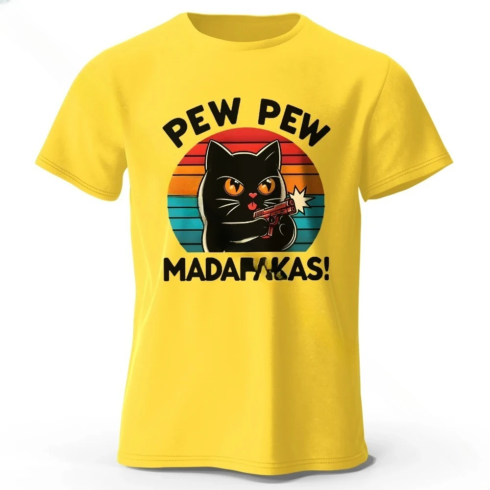 تي شيرت لطيف مطبوع عليه رسومات الشعار المبتكرة على شكل قطة 100% قطن، تي شيرت فائق النعومة برقبة دائرية وأكمام قصيرة للرجال والنساء