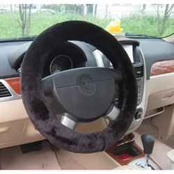 38cm Premium Soft Short Fur Car Steering Wheel Cover High-density Warm Plush Winter Steering Wheel Protector Cover Accessories