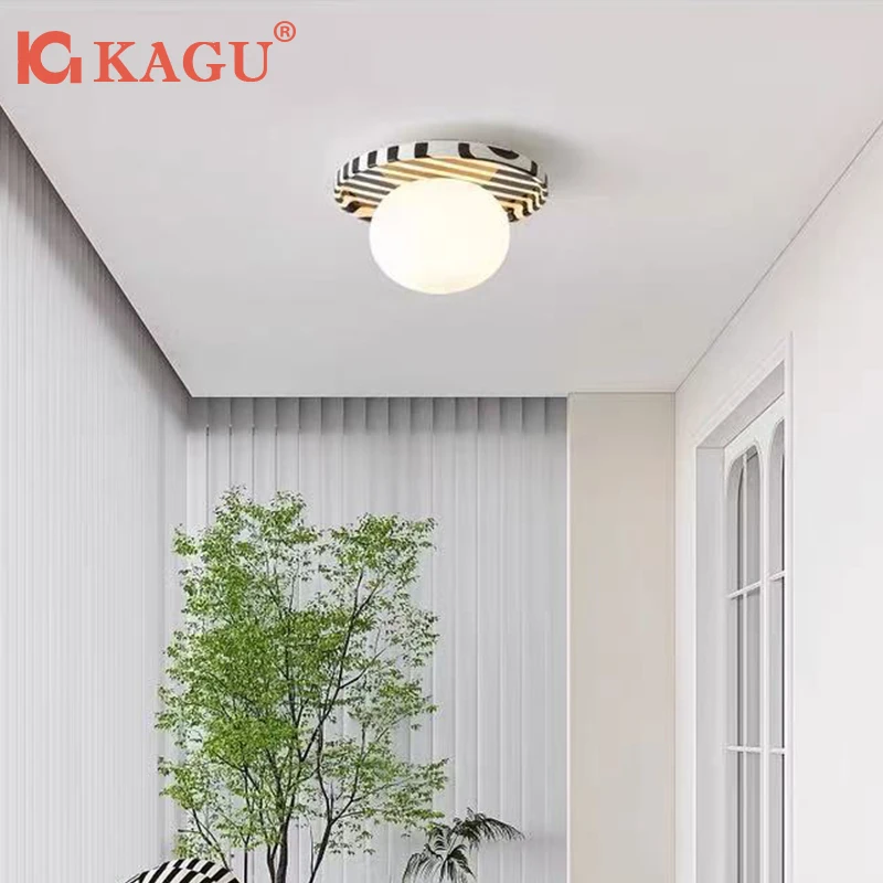 

KAGU Modern LED Entrance Wall Light Black and White Striped Ceramic Glass Lampshade Designer Lighting Fixtures