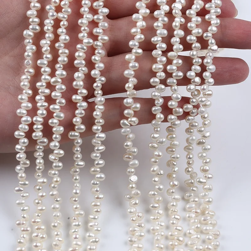 

3-3.5mm natural white rice shape pearl in strand loose wholesale freshwater pearls beads top drilled hole