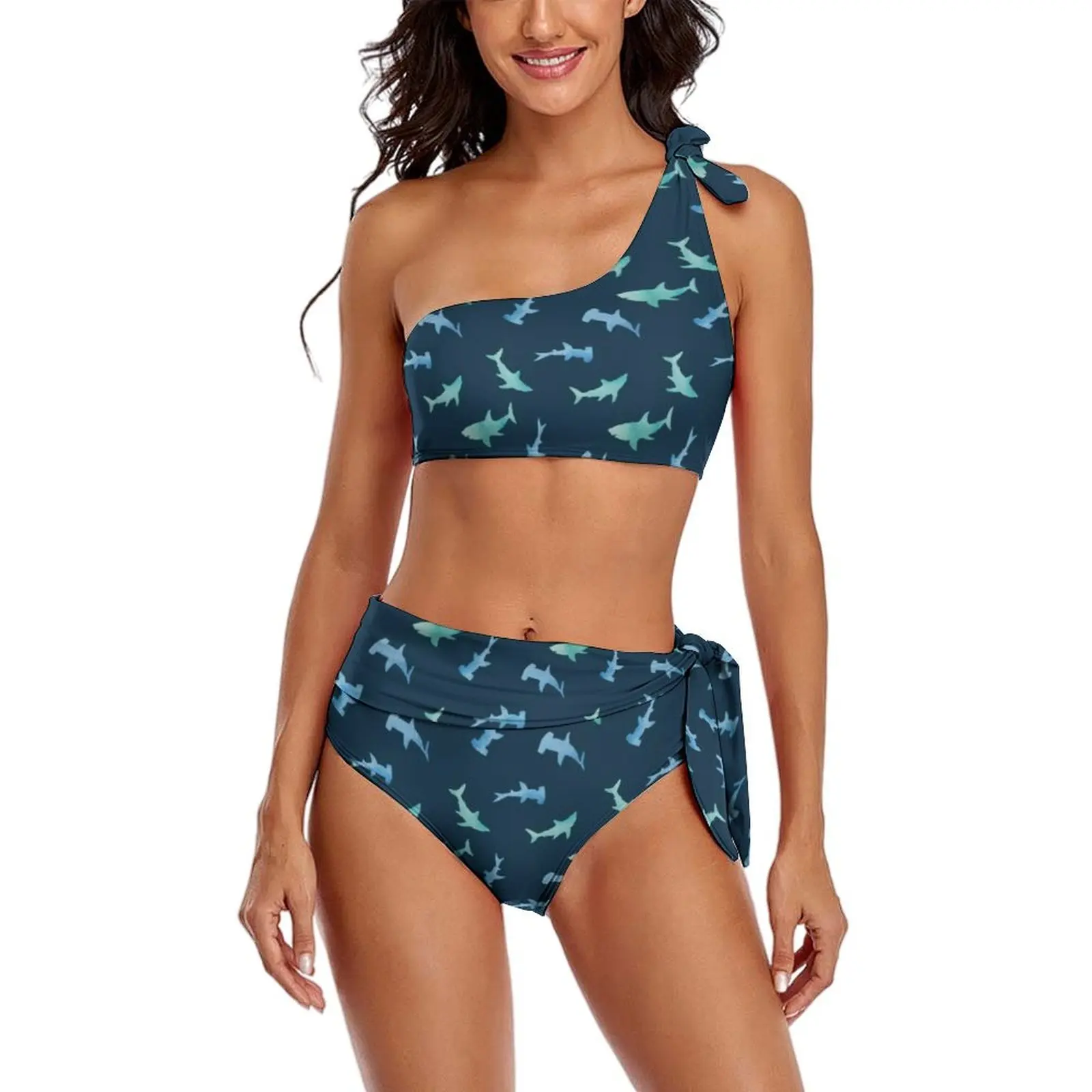 

Watercolor Shark Bikini Swimsuit Sexy Nautical Swimming Sharks High Waist Bikini Set Women Stylish Swimwear Beachwear