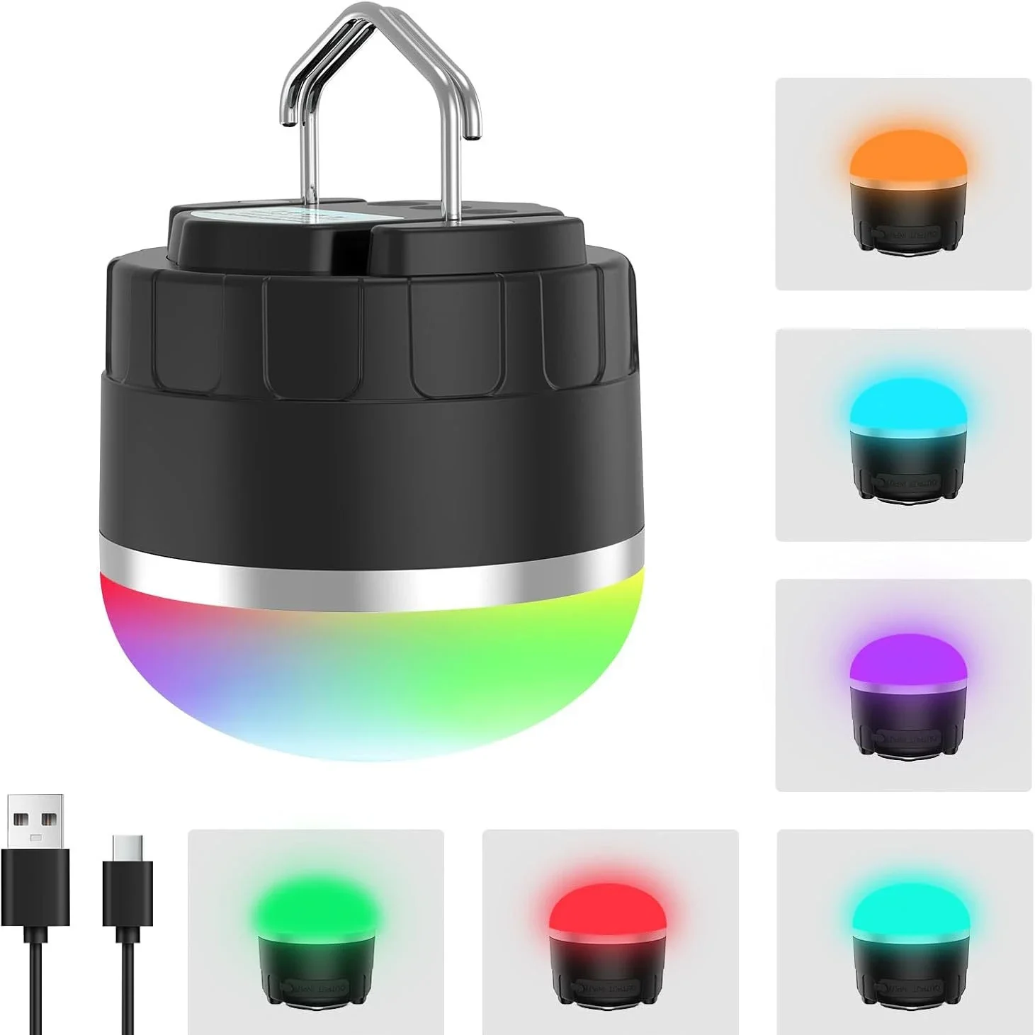 Rechargeable LED Camping Lantern Portable Hanging Tent Ambient Light RGB Changing Magnetic Work Light Outdoor Emergency Lamp