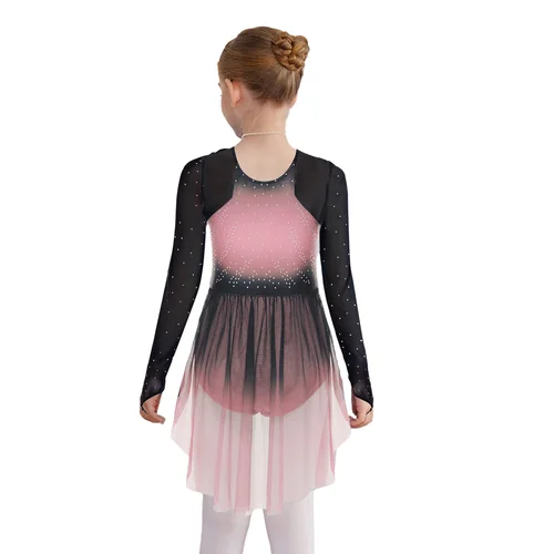 Imagen 2 del producto Jersey de Ballet con diamantes de imitación brillantes para niñas, falda tutú, vestido de leotardo, gimnasia, patinaje artístico, traje de baile lírico