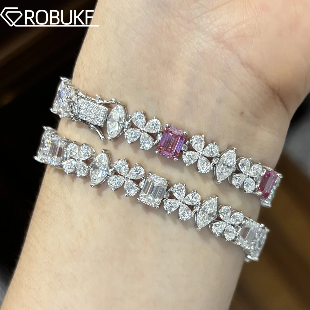 

D Color Full Moissanite Diamond Tennis Bracelet for Women Pear Marquise Emerald Cut 925 Sterling Silver Wedding Jewelry Gifts