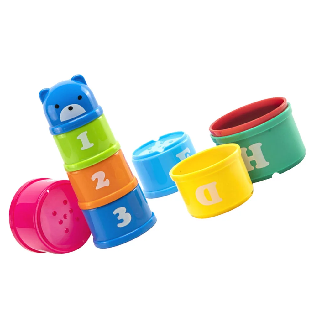 9pcs Stacking Cups Toy Eco Friendly PP Cartoon Bear Early Educational Toys for Toddlers Kids Bath Playgroup Kindergarten Logical