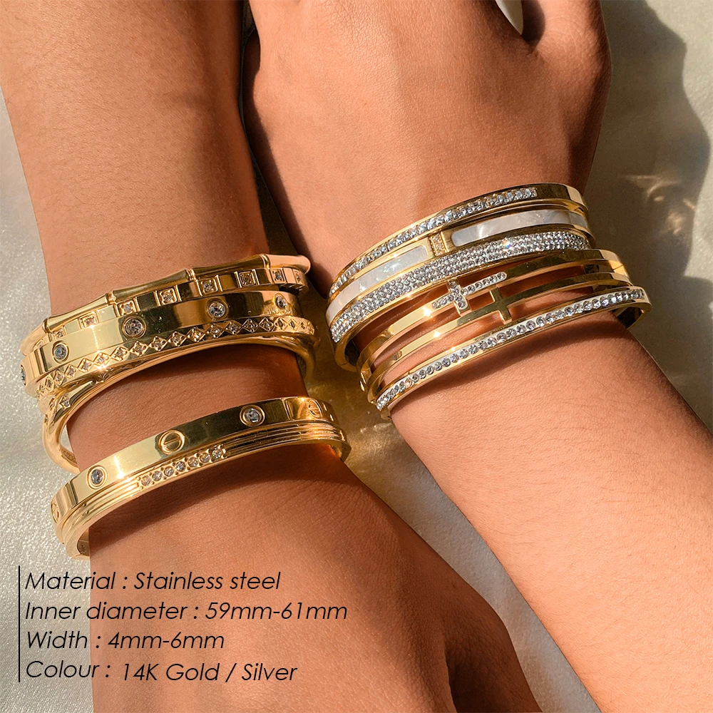 EMANCO Stainless Steel Shiny Rhinestone Women's Fashion Bangle Punk Jewelry Holiday Gifts Factory Direct