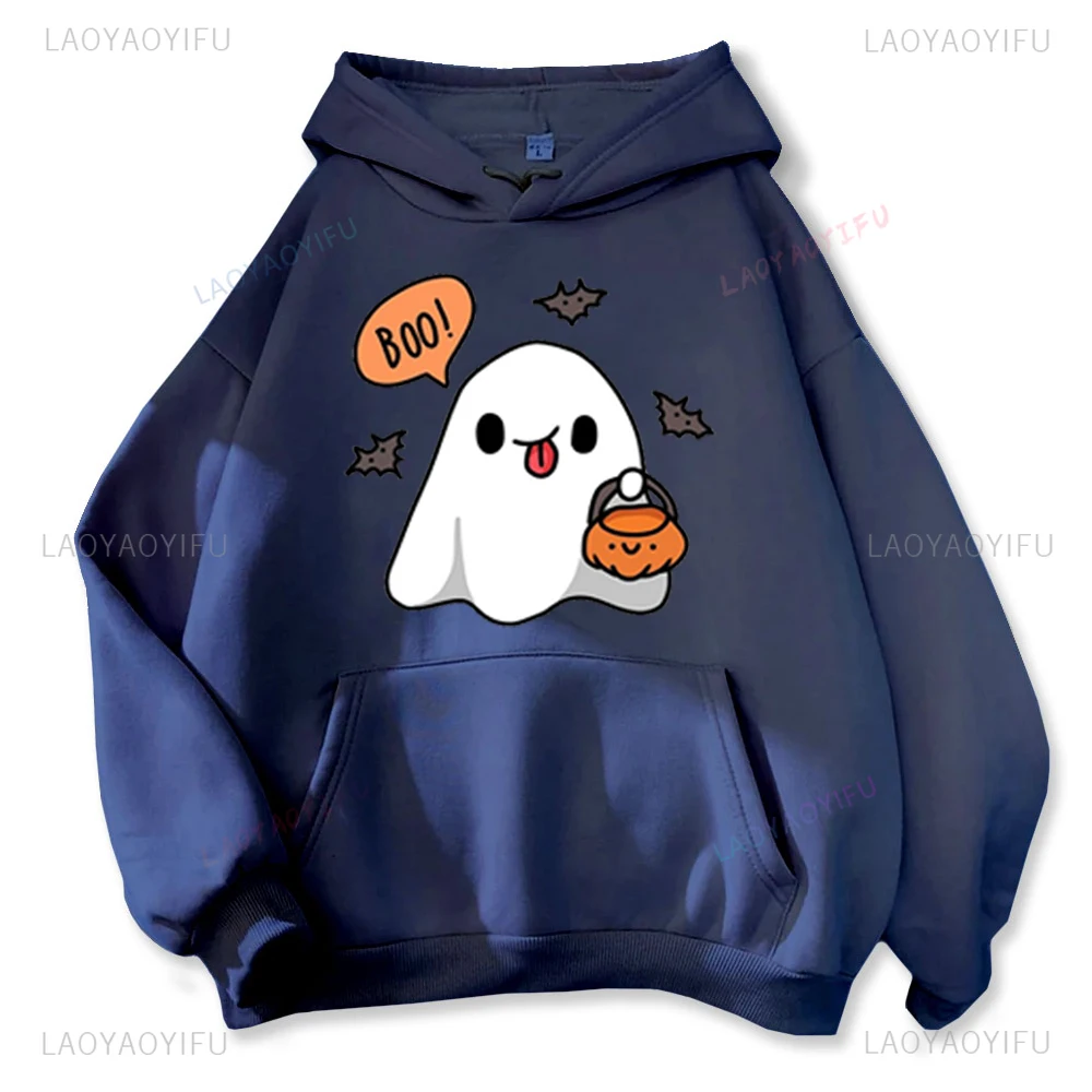 Kawaii Ghost Boo Trick Or Treat Vrouw Grafische Hoodies Herfst en Winter Halloween Creatieve Pompoen Sweatshirt Warm Hoody