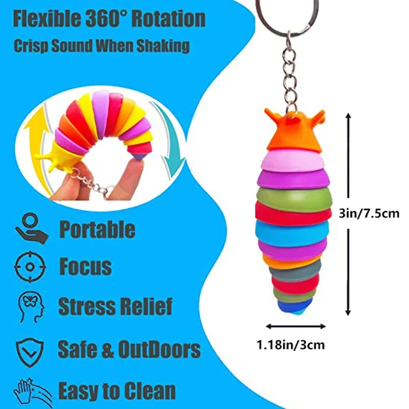 1pc Mini Slug Fidget Toy with Keychain,Cute Caterpillar Shape Stress Reliever Office Desk Toy Sensory Toy for Kids and Adults