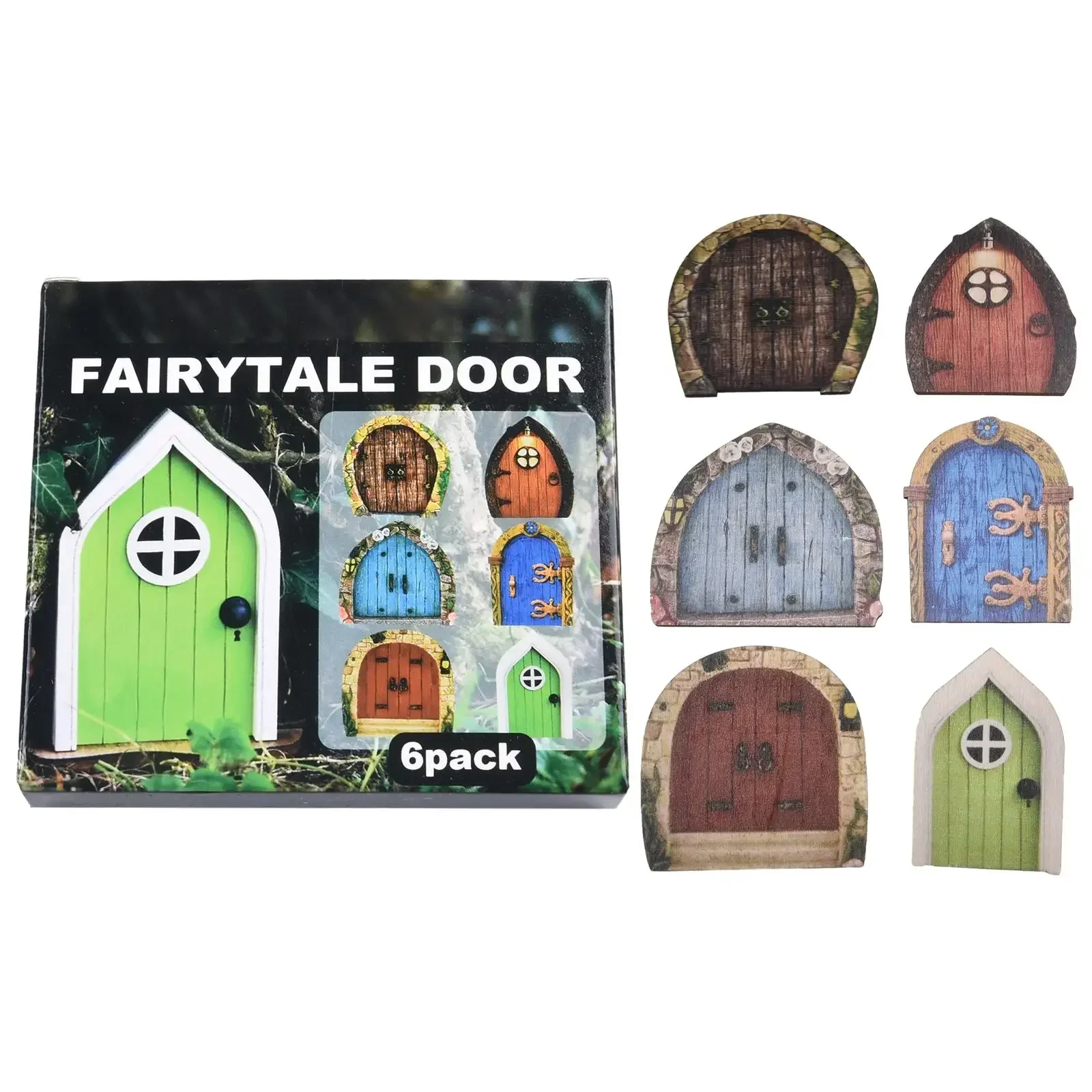 

6PCS Wood Miniature Fairy Dwarf Door Gnome Art Courtyard Garden Statues Decor Art Sculpture Decoration Accessories