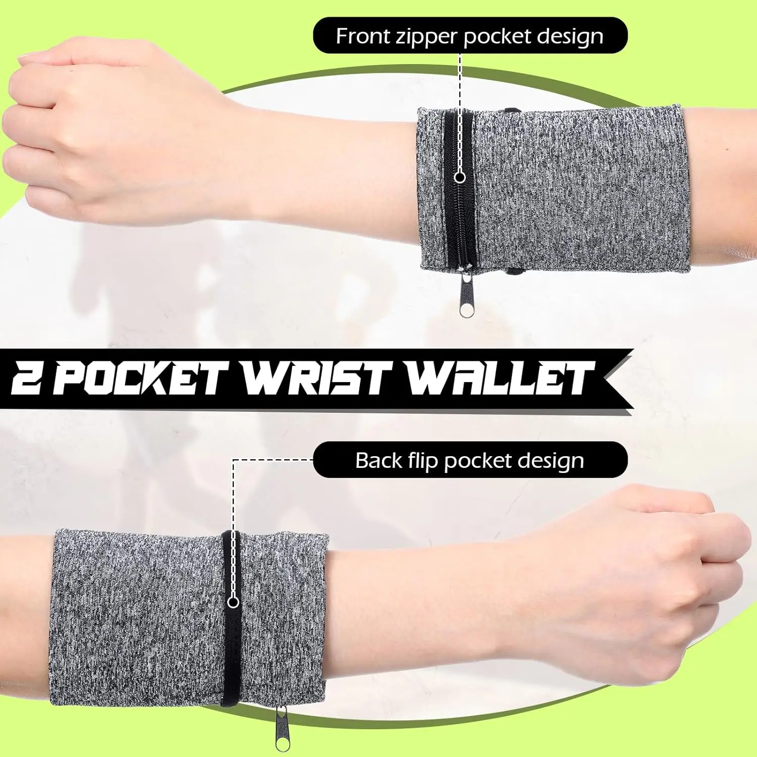 محفظة معصم بسحاب للنساء والرجال، محفظة معصم للجري، محفظة معصم للمشي لمسافات طويلة والركض والسفر #2