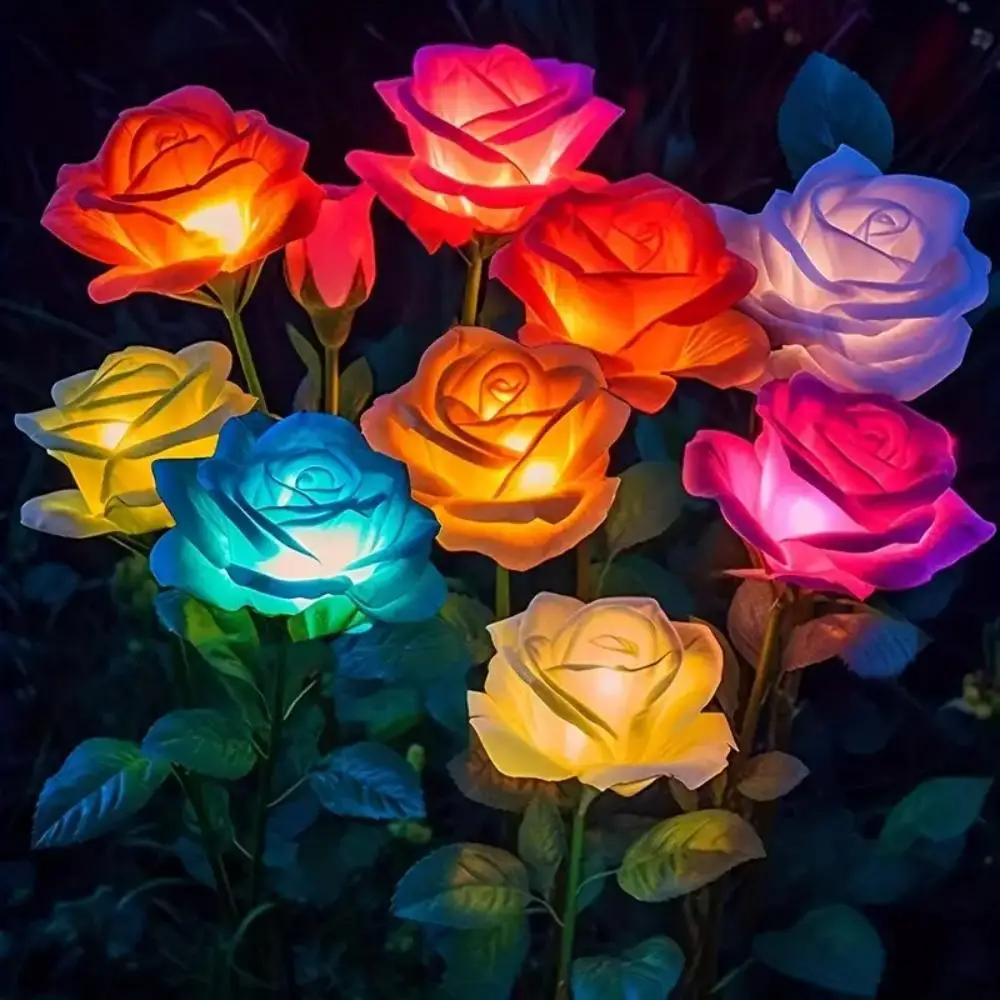 

5 Heads Solar Lights Outdoor Decorative Solar Garden Lights Rose Flower Lawn Lamp for Yard Patio Garden Decor