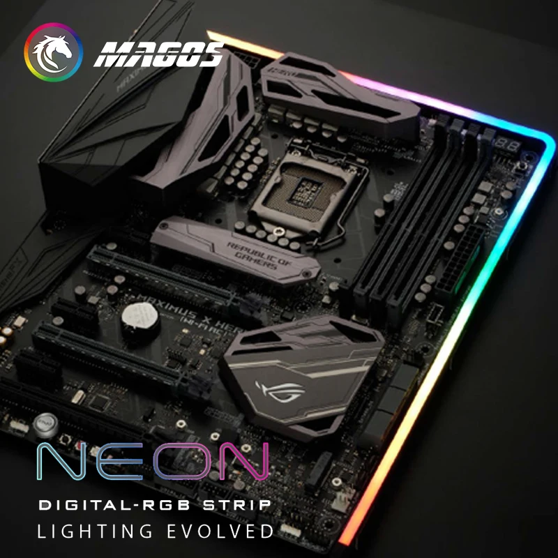 Phanteks PC Case MOD DIGITAL RGB NEON LED KIT, 5V 3Pin ARGB LED Strip compatible con ASUS/GIGA/MSI SYNC