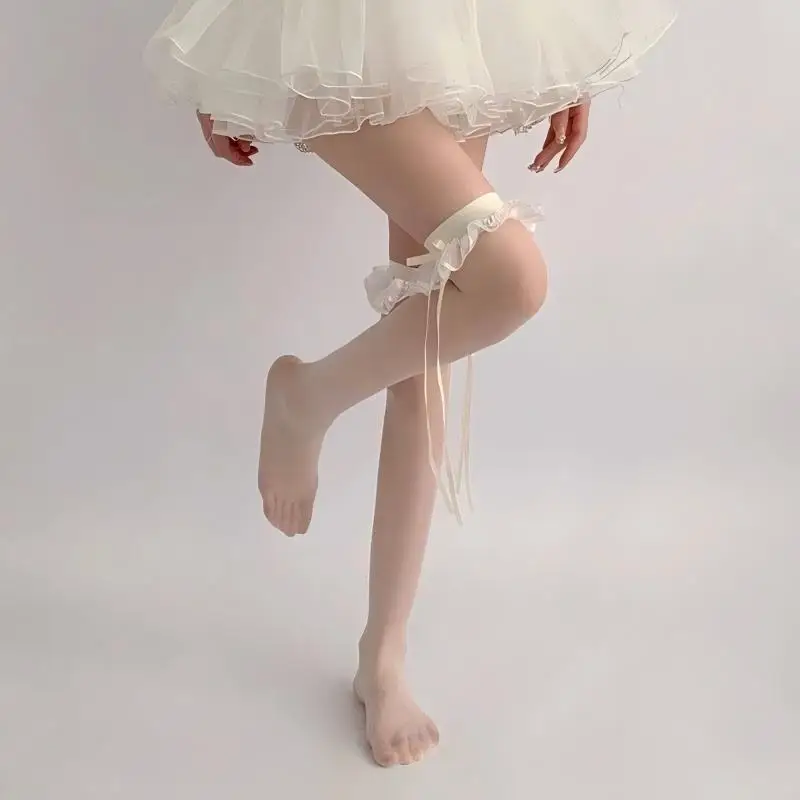 1 Pair Lace Lace Sexy Long Stockings Summer Bow Over Knee Silk Stockings Lolita Calf Socks Seductive Pure Desire Ribbon