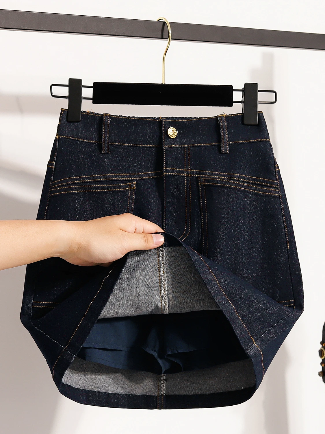 

Джинсовая юбка А-силуэта больших размеров для женщин, с высокой талией, эластичная, не просвечивающая, скрывающая бедра, повседневная летняя короткая юбка