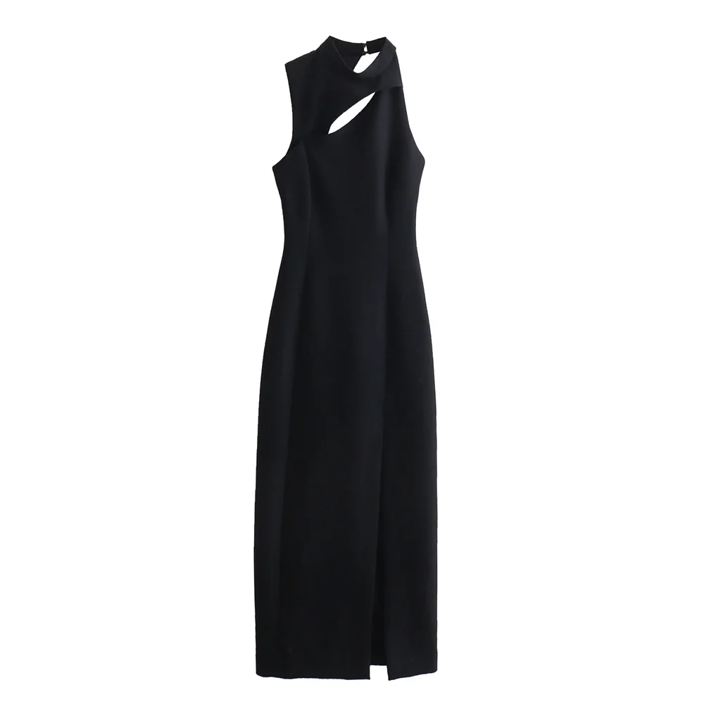 

Taop&Za 2024 Women's European and American Style Sleeveless Slim Fit Long Dress with Open Design Crepe Midi Dress