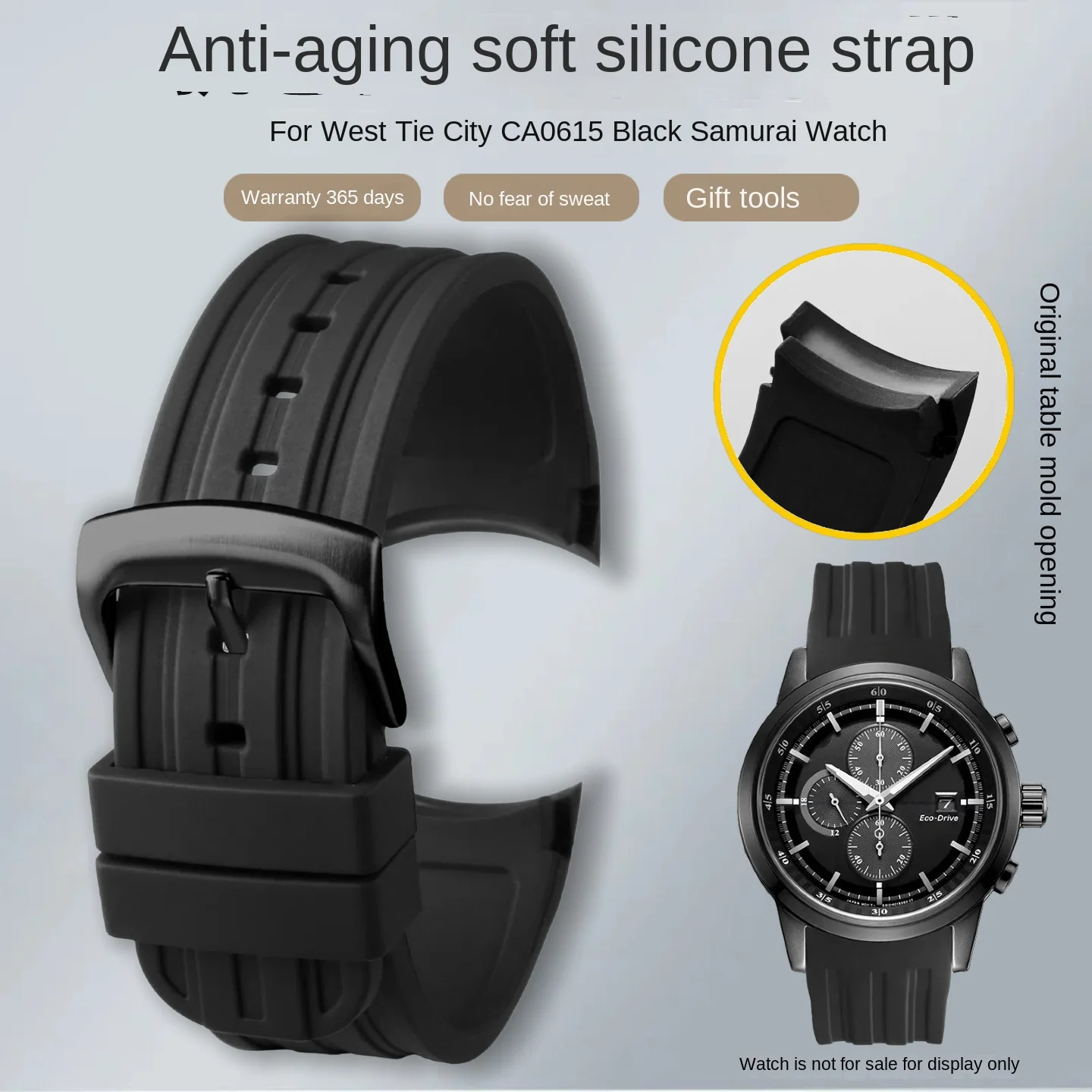 For Citizen Black Knight CA0615-59E/CA4500 Curved end Seamless sports Silicone Watch Strap 22mm Men's watch Band black tools