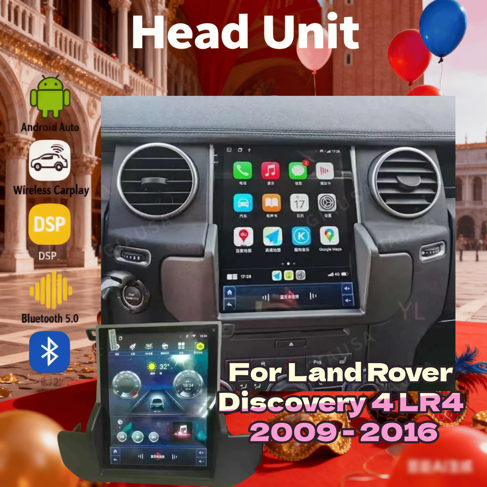 

Автомагнитола Q для Land Rover Discovery 4 LR4 2009-2016, Android 14, с экраном, GPS-навигацией, беспроводным CarPlay, Bluetooth 5.0, 4G