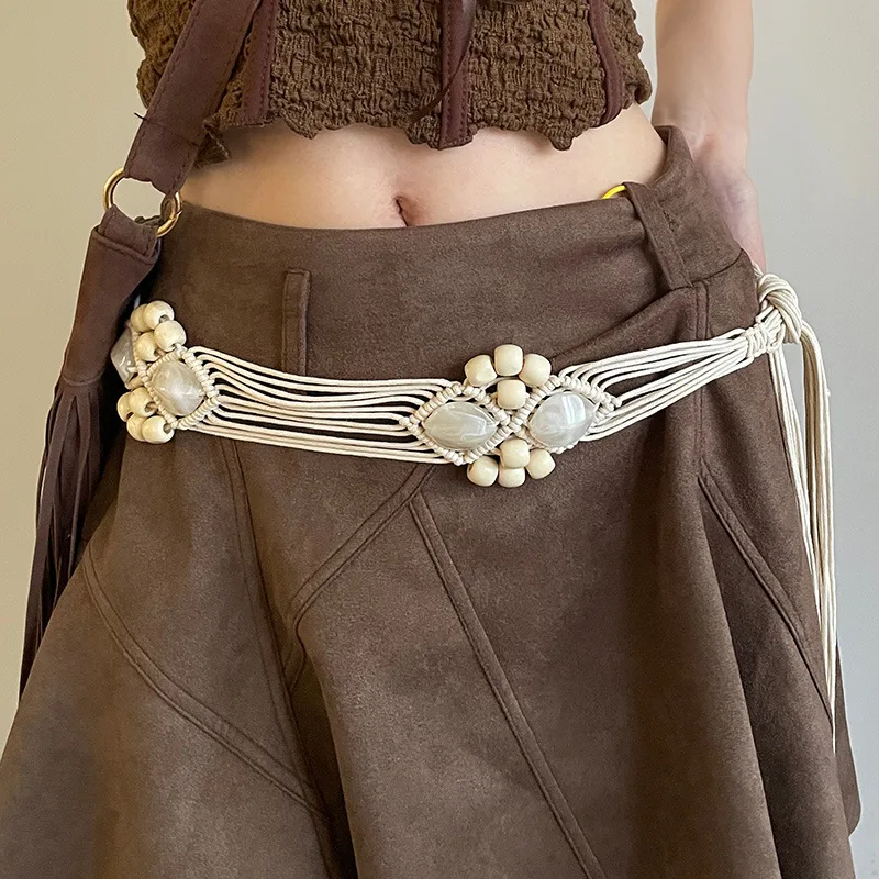 

2024 Ethnic Style Woven Waist Chain Belt Fashion Female Waist Slimming Accessories Collocation Skirt Belt