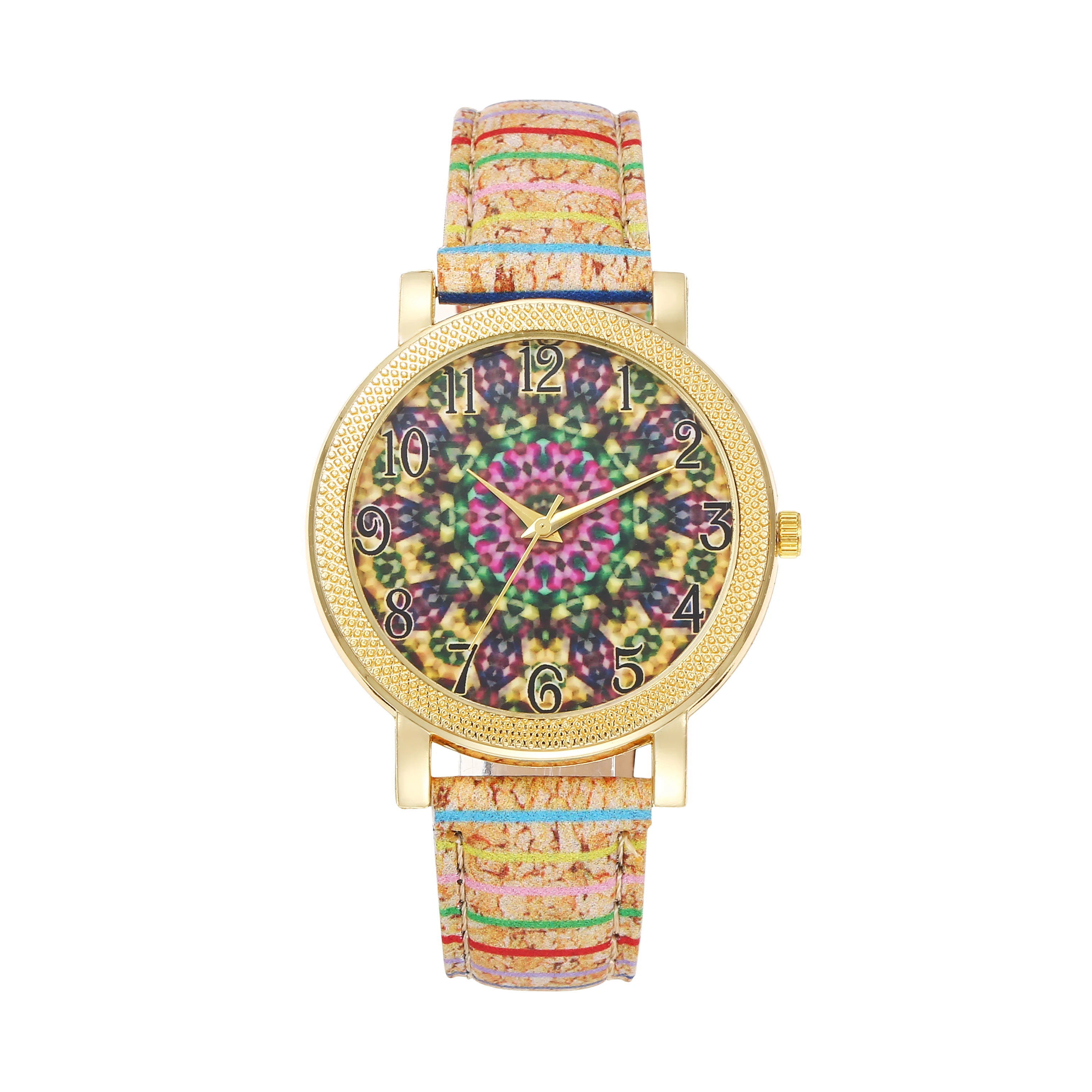 ساعات نسائية جديدة ساعات يد للطلاب من الخشب الحبوب الدوارة بشريط عتيق من الجلد ساعات على الطراز العرقي