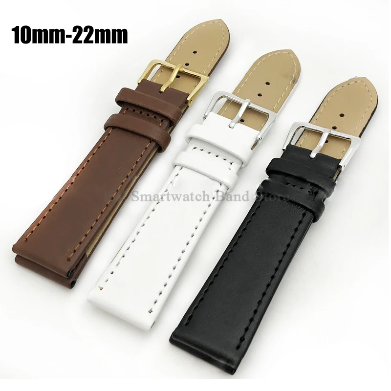 10/12/14/16/18/20/22mm PU Leather Watch Strap for Seiko for Omega Bracelet Black White Brown Wrist Band Metal Buckle Replacement