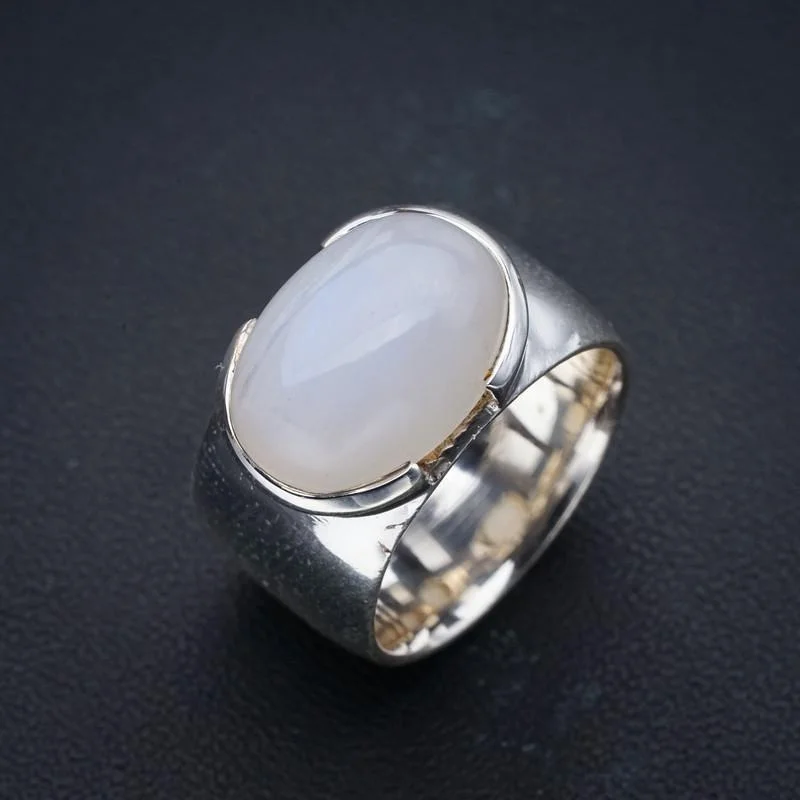 

StarGems Natural Moonstone Wide Band Handmade 925 Sterling Silver Ring 6 F0641