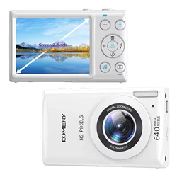 4K Digital Cameras for Photography 64MP 18X Digital Zoom Compact Cameras Beginner YouTube Vlogging Recording Video Cameras White