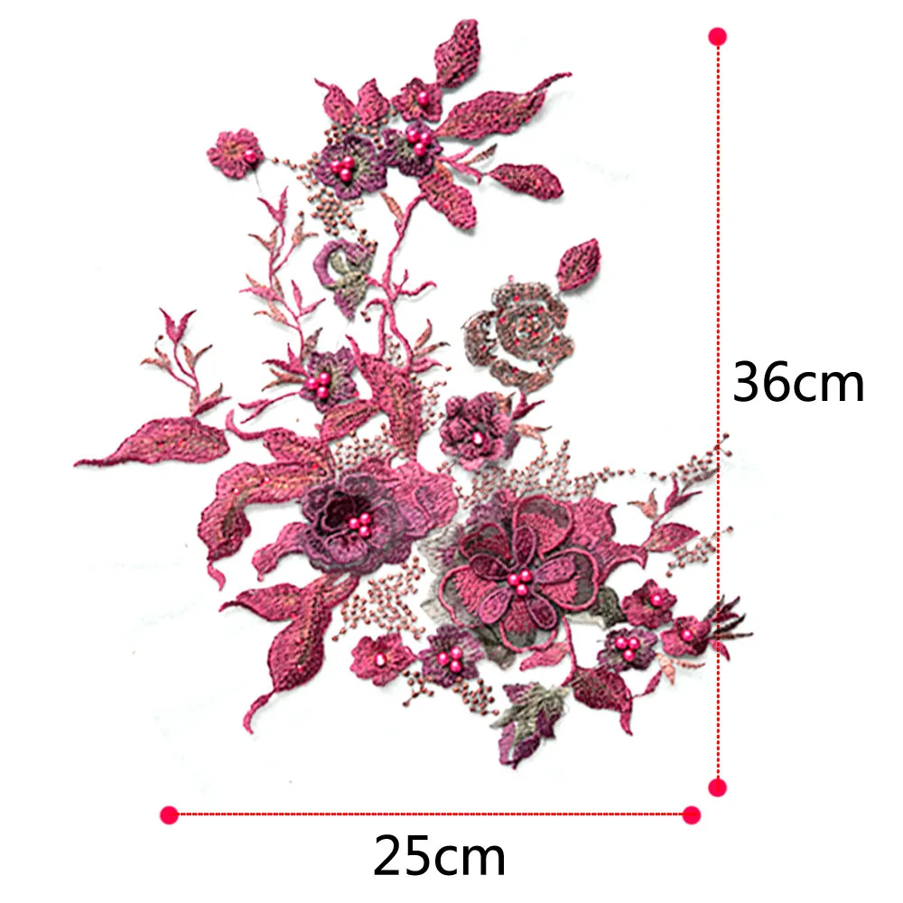 3D Flowers Beaded Pearl Embroidery Patch For Wedding Dress Clothing Sew On Patches DIY Floral Lace Fabrics Appliques Decoration