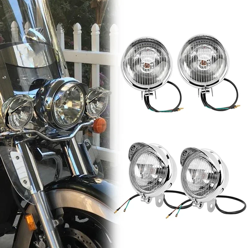 

Motorcycle Chrome LED Front Headlight Spot Fog Light Accessories For Harley Bobber Chopper Cruisers Touring Custom