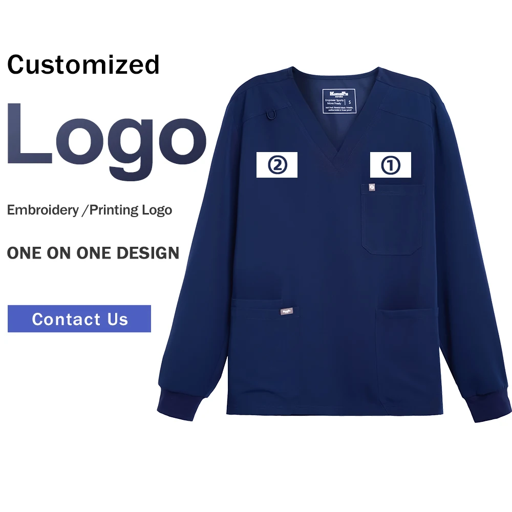 Nurse Scrubs Uniform Long-Sleeve Top Medical Nursing Dental Surgical Water Resistant Unisex Workwear Custom logo KUNGFU SCRUBS