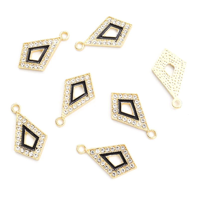 10pcs Advanced-sense Rhombus Rhinestones Enamel Hollow Charms Handmade Trendy Jewelry Necklace Earrings Alloy Geometric Pendants