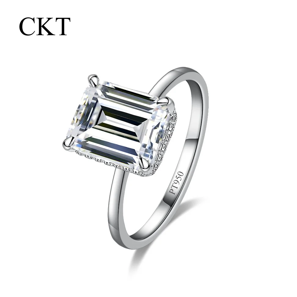 

CKT Diamond 4ct Emerald Moissanite Ring Platinum Pt950 18k White Gold Wedding Band Engagement Rings For Women Fine Jewelry