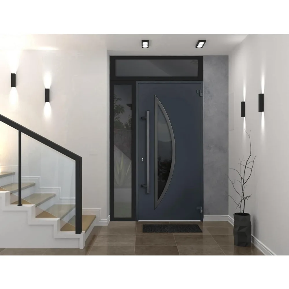 Front Exterior Prehung Steel Door 48 x 96  Left Hand Inswing/Side and Top Exterior Window