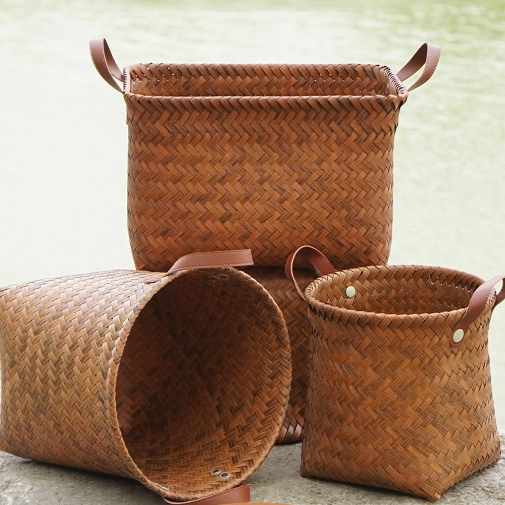 Handmade Imitation rattan Woven Storage Basket Sundry Bath Cosmetic Towel Container Storage Case Collapsible Laundry Basket