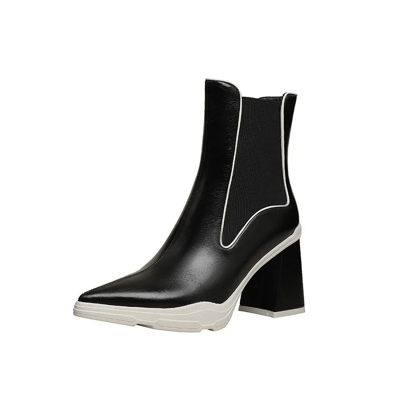 Ladies Shoes 2023 High Quality Slip-on Women's Boots Fashion Color Matching Office and Career Sexy Pointed Toe Ankle Boots