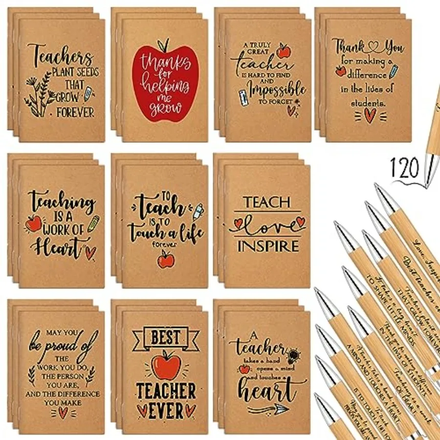 

Pcs Teacher Appreciation Gifts Bulk Thank You Kraft Notebooks Set Motivational Mini Journal Notebook Inspirational Bamboo Ballp