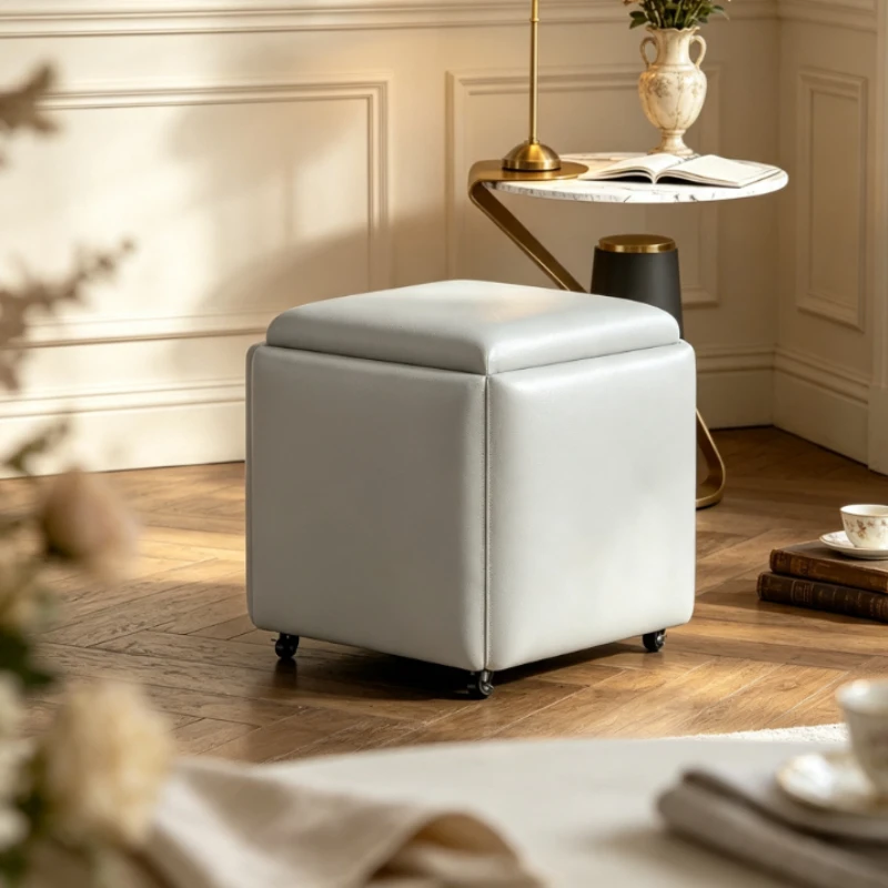 Portable Rolling Cube Stool 5-in-1 with Wheels, Multifunctional Ottoman for Dining Chair, Bedside Table, Footrest & Home Decor