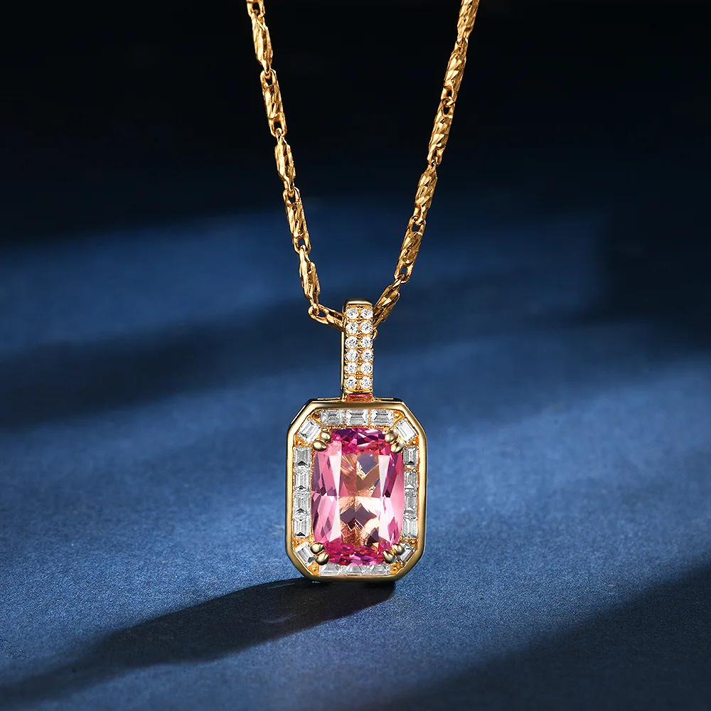 

Новое серебро S925 с каймой, хит продаж, 8*12, прямоугольное 6-каратное розовое сапфировое модное ожерелье, свадебные украшения