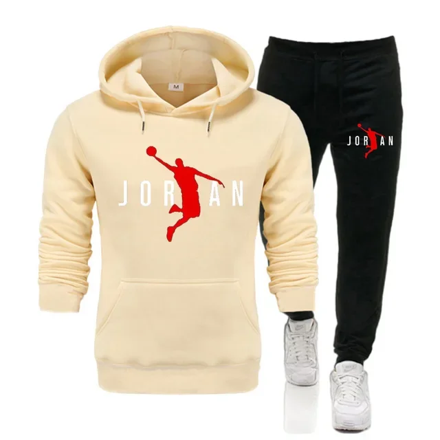 Otoño e Invierno nueva sudadera con capucha para hombres conjunto casual, fitness al aire libre jersey de manga larga para hombres + pantalones conjunto de dos piezas