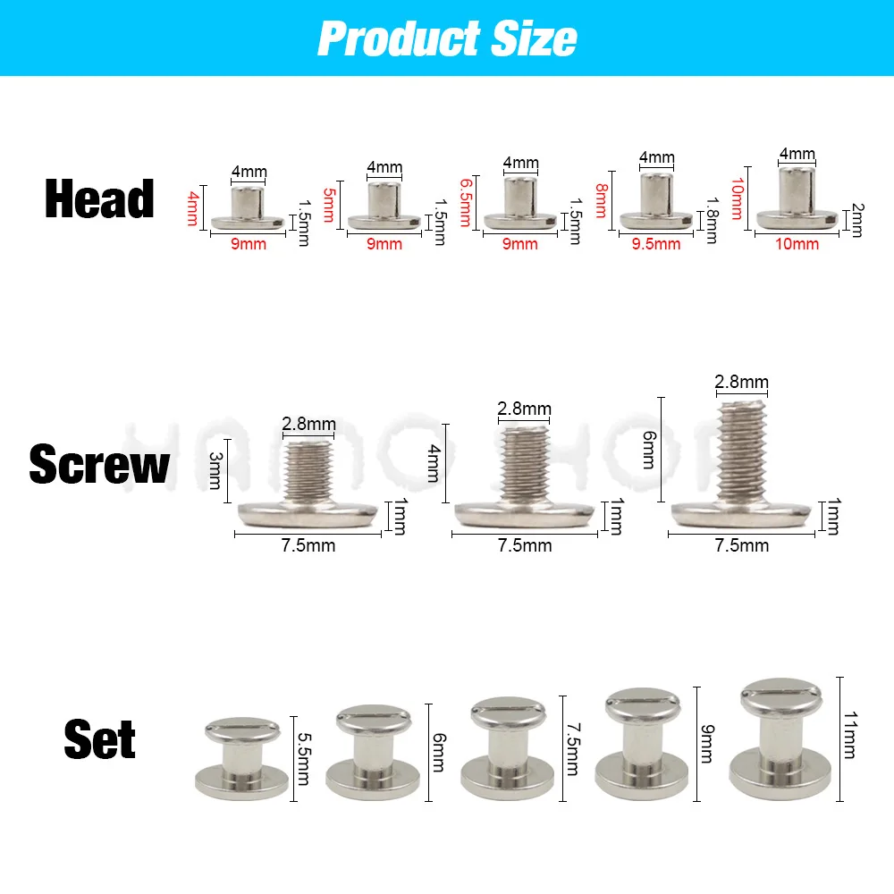 10 zestawów metalowa solidna śruba nit do gwoździ podwójna zakrzywiona główka pasek na pasek nity śruby do książki do bagażu skórzane rękodzieło