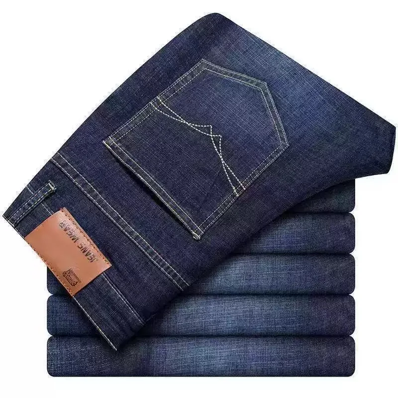 Spring and Autumn Fashion Solid Color Straight Leg Stretch Denim Pants Men's Casual Loose Comfortable Sports High Quality Jeans
