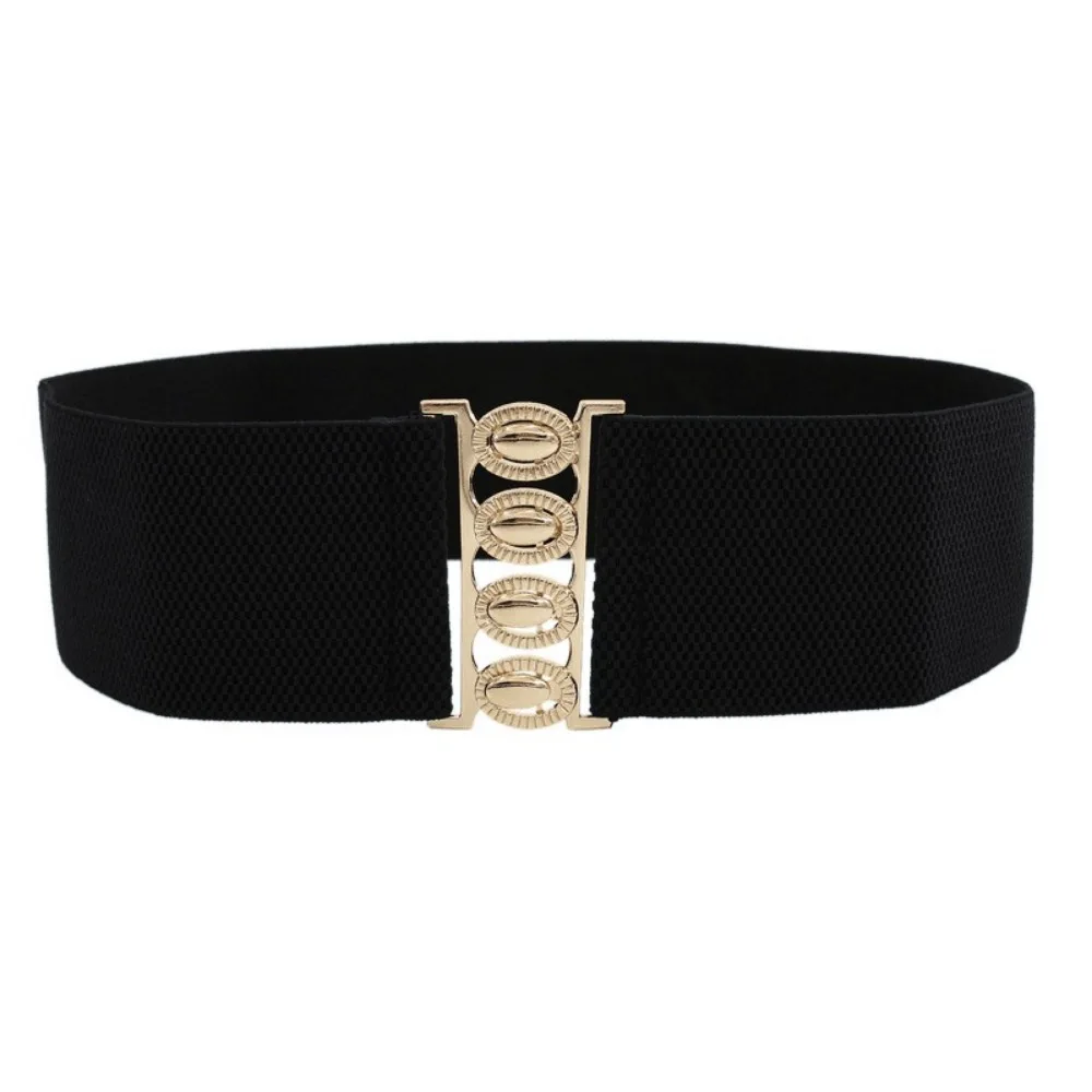 Cinturilla lateral ancha elástica a la moda para mujer, cubierta de cintura con hebilla dorada, correas de cinturón combinadas con abrigo de vestir