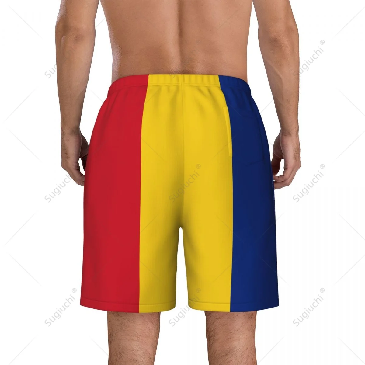 Homens Romania Flag Beach Pants, Shorts de pranchas, Surf, Futebol, Ciclismo Swimwear, Corrida, Poliéster, Meninos